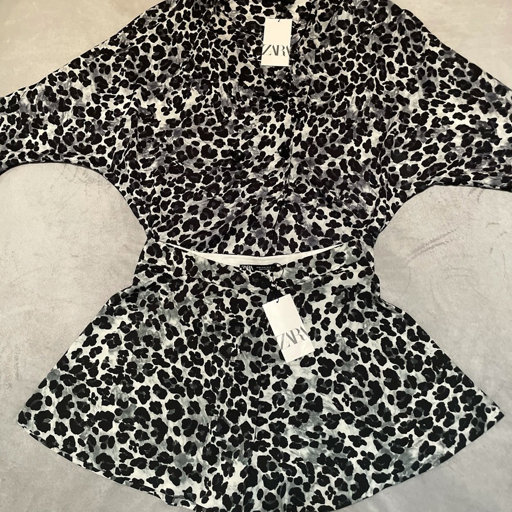 Zara Black and White Leopard Print Two-Piece Set